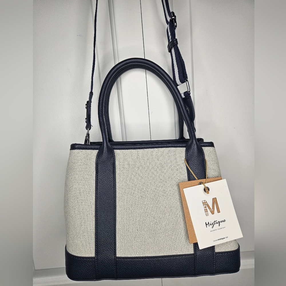Miztique Lia Canvas Satchel Navy Vegan Leather - Picture 5 of 9